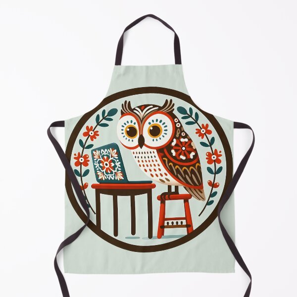 Item preview, Owl: Back to School Tech Scholar - Scandinavian Folk Art by heidiannemorris © designed and sold by FOLK ART FUSION by heidiannemorris.