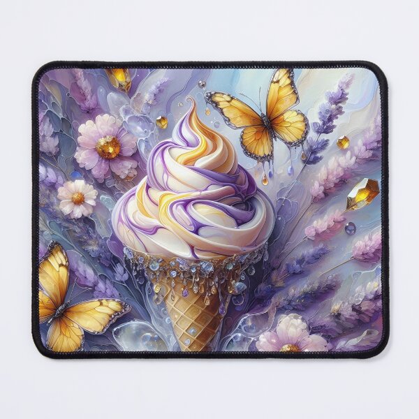 Item preview, Vanilla Dream Cone with Lavender Swirls and Yellow Butterflies – Fantasy Dessert Art designed and sold by EmeraldeaArt.