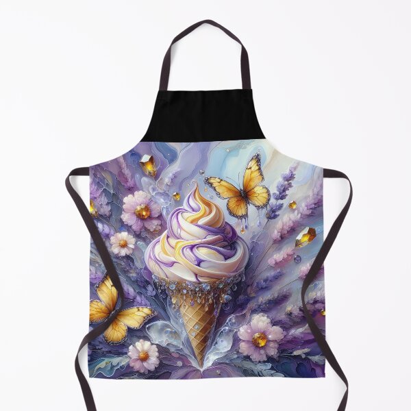 Item preview, Vanilla Dream Cone with Lavender Swirls and Yellow Butterflies – Fantasy Dessert Art designed and sold by EmeraldeaArt.
