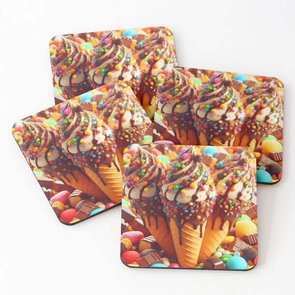 Item preview, Trío de helados caprichosos bañados en caramelo – Arte de postres de fantasía designed and sold by EmeraldeaArt.