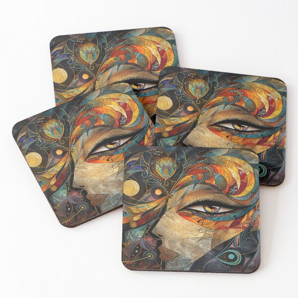 Item preview, Mystic Gaze in Kaleidoscope Hues – Abstract Fantasy Female Face designed and sold by NeoNebulaArt.