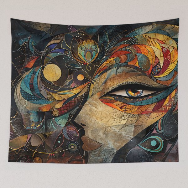 Item preview, Mystic Gaze in Kaleidoscope Hues – Abstract Fantasy Female Face designed and sold by NeoNebulaArt.