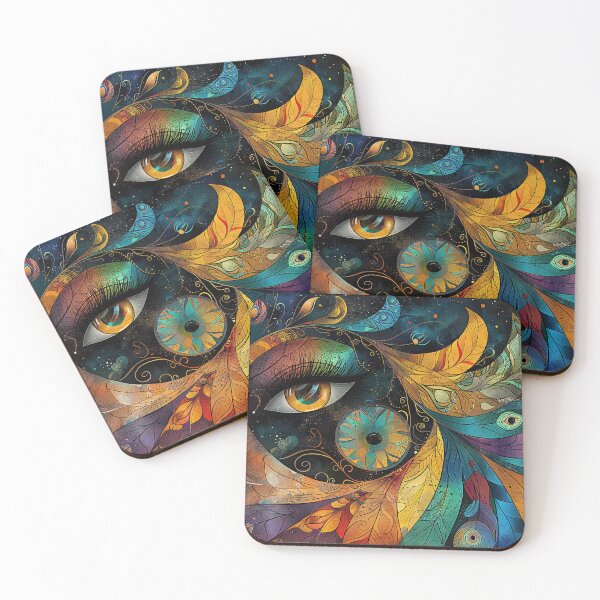 Item preview, Celestial Gaze – Cosmic Woman with Radiant Feather Crown designed and sold by NeoNebulaArt.