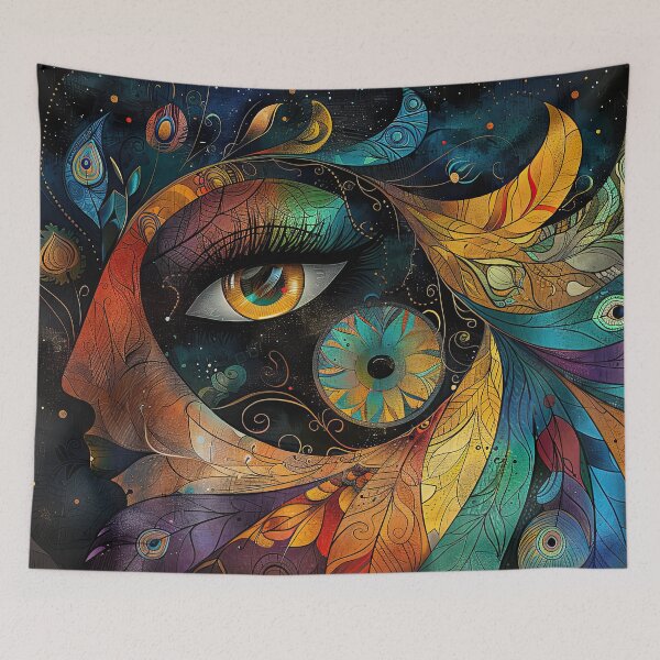 Item preview, Celestial Gaze – Cosmic Woman with Radiant Feather Crown designed and sold by NeoNebulaArt.