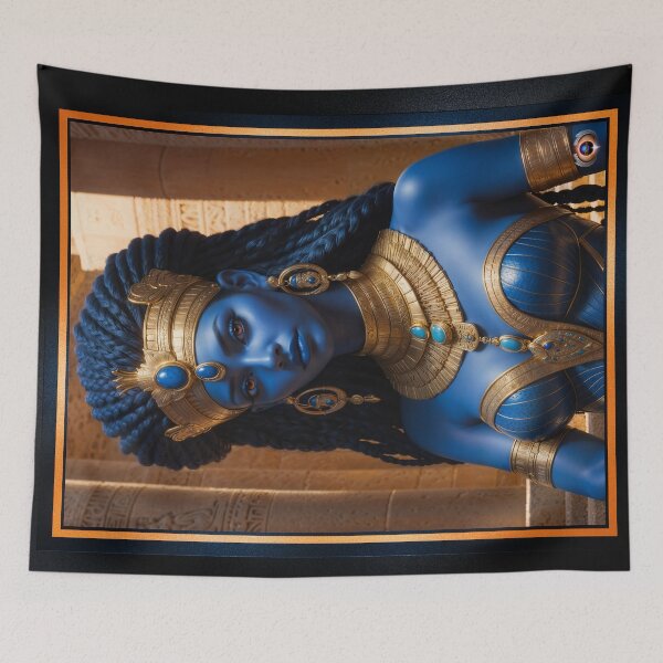 Item preview, A Mystical Blue Alien Queen in Ancient Regalia Mesmerizing AI Concept Art by Xzendor7 designed and sold by Xzendor7 Digital Art Creations.
