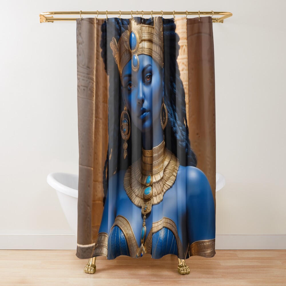 A Mystical Blue Alien Queen in Ancient Regalia Mesmerizing AI Concept Art by Xzendor7 Decorative Art Print Shower Curtain