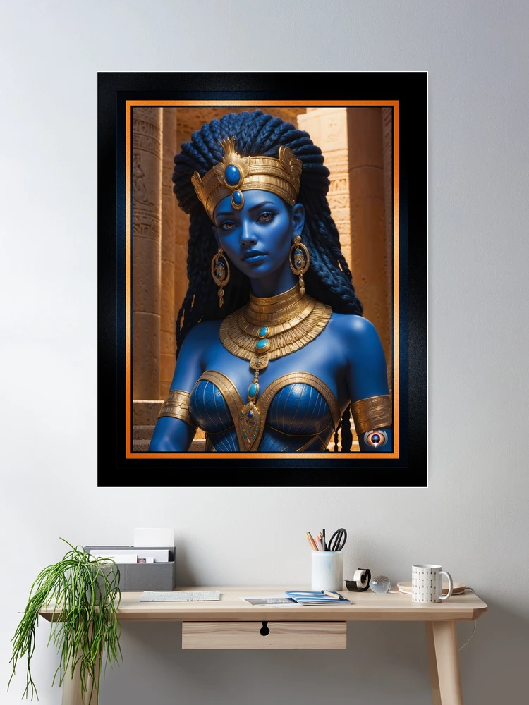 A Mystical Blue Alien Queen in Ancient Regalia Mesmerizing AI Concept Art by Xzendor7 Room Decor Poster Art Print