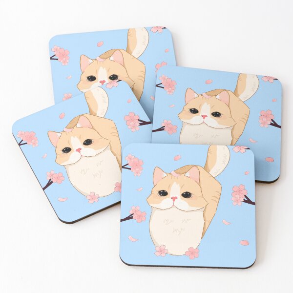 Item preview, cute cat surrounded by cherry blossom flowers and branches designed and sold by AuntieHanHan.