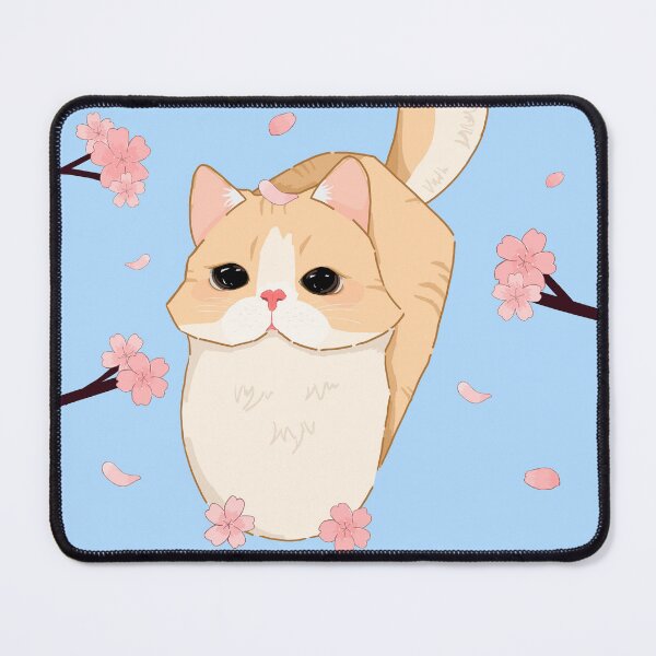 Item preview, cute cat surrounded by cherry blossom flowers and branches designed and sold by AuntieHanHan.