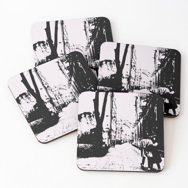 Item preview, a couple walking down the streets of Paris, monochrome print designed and sold by strokes and splashes.