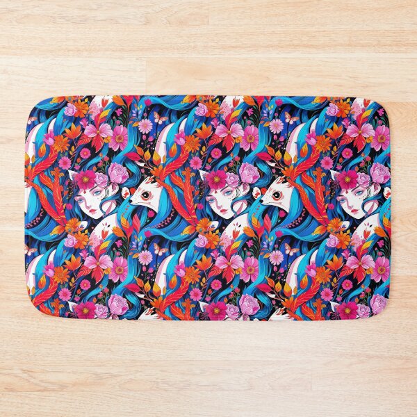 Item preview, Wild Soul | Vibrant Blue Hair, Foxes, and Floral Dream designed and sold by WHITE FANGS.
