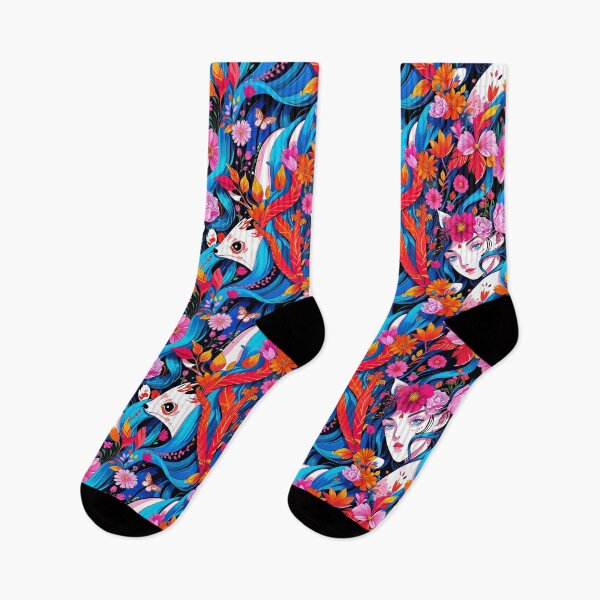 Item preview, Wild Soul | Vibrant Blue Hair, Foxes, and Floral Dream designed and sold by WHITE FANGS.
