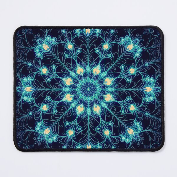 Item preview, Midnight Bloom – Luminous Mandala with Turquoise Petals and Golden Accents designed and sold by Harmonic_Layers.
