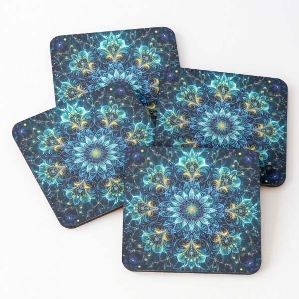 Item preview, Celestial Bloom – Glowing Mandala in Electric Blue and Cosmic Gold designed and sold by Harmonic_Layers.