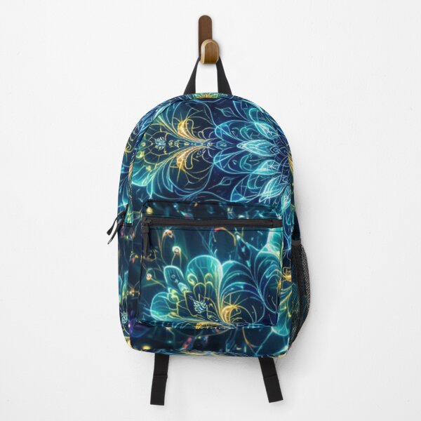 Item preview, Celestial Bloom – Glowing Mandala in Electric Blue and Cosmic Gold designed and sold by Harmonic_Layers.