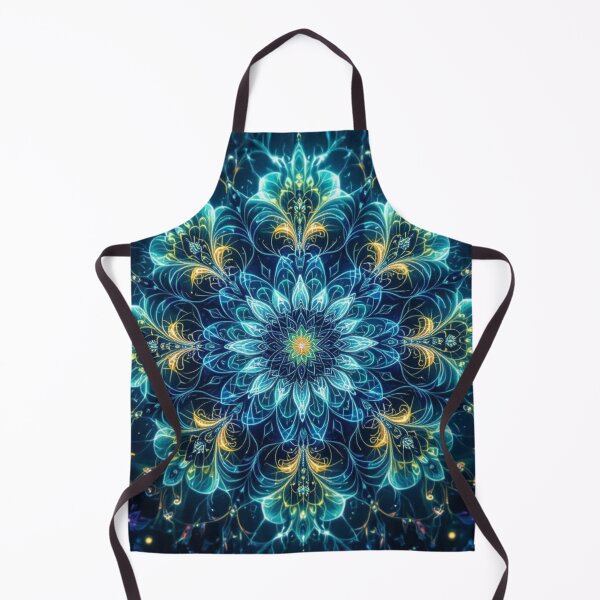 Item preview, Celestial Bloom – Glowing Mandala in Electric Blue and Cosmic Gold designed and sold by Harmonic_Layers.