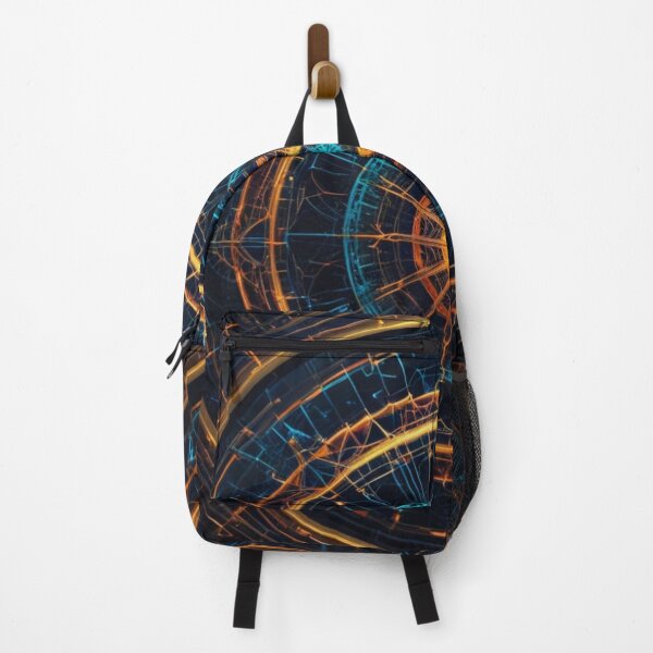 Item preview, Quantum Pulse – Neon Geometric Energy Web in Blue and Orange designed and sold by Harmonic_Layers.