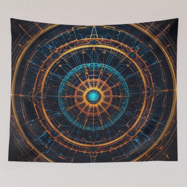 Item preview, Quantum Pulse – Neon Geometric Energy Web in Blue and Orange designed and sold by Harmonic_Layers.