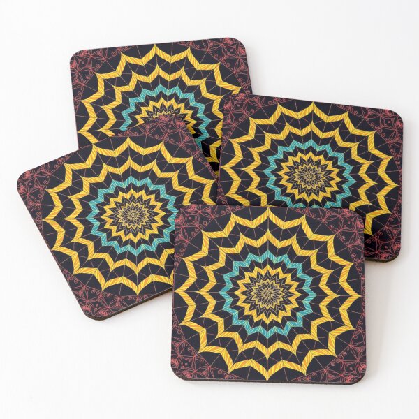 Item preview, Solar Bloom – Bold Yellow and Cyan Mandala on Deep Black designed and sold by Harmonic_Layers.
