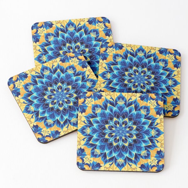 Item preview, Radiant Blue and Gold Vivid Floral Mandala designed and sold by Harmonic_Layers.