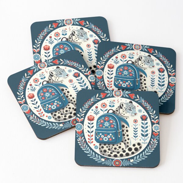 Item preview, Snow Leopard: Hope for Wildlife: Back to School - Scandinavian Folk Art by heidiannemorris © designed and sold by FOLK ART FUSION by heidiannemorris.