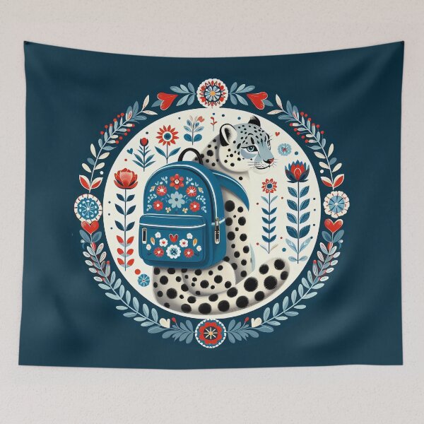 Item preview, Snow Leopard: Hope for Wildlife: Back to School - Scandinavian Folk Art by heidiannemorris © designed and sold by FOLK ART FUSION by heidiannemorris.