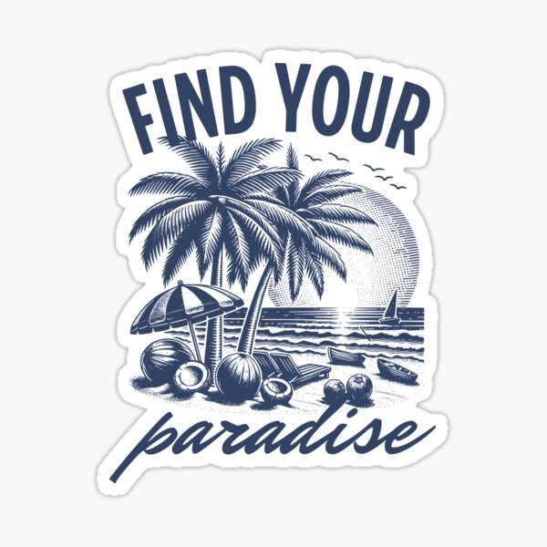 Trouvez votre paradis rétro vacances d'été plage Sticker