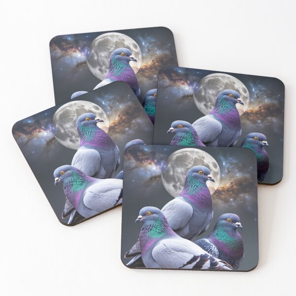 Item preview, Mystical Galaxy Pigeons T-Shirt – Photorealistic Moon & Nebula Bird Design on Dark Grey designed and sold by JOY STORE 45.