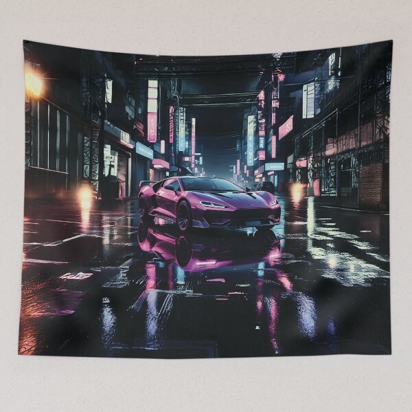 Item preview, Futuristic Sports Car on Neon-Lit Cyberpunk Street at Night designed and sold by Marcu Ioachim.