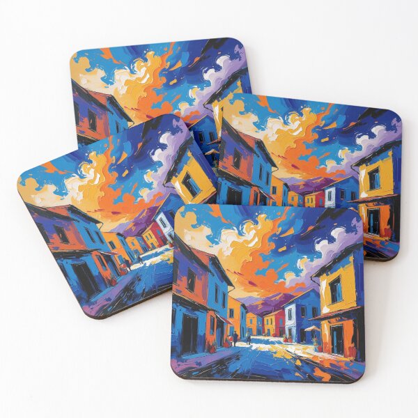 Item preview, Vibrant Townscape at Sunset designed and sold by Rue Market.