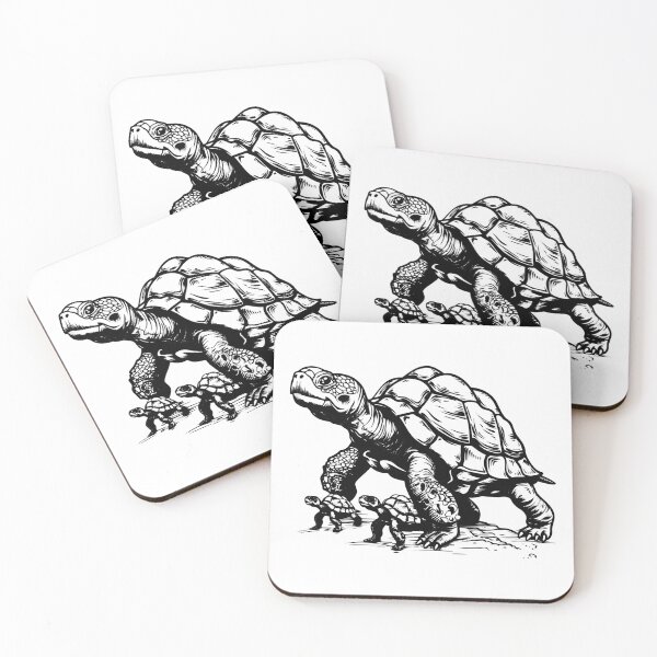 Item preview, Tortoise Family Line Art – Mother and Baby Turtles Nature Illustration designed and sold by inkoutninja.