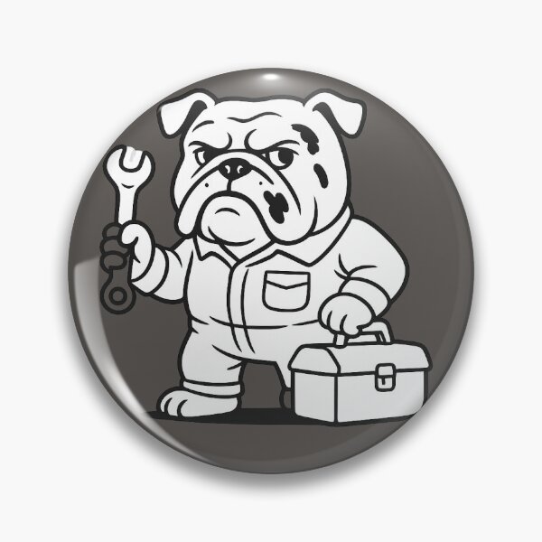 Item preview, "Mechanic Bulldog – Cute Cartoon Dog with Toolbox Sticker" fix man handyman designed and sold by Kissudesign.