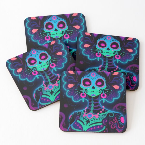 Item preview, Catrinas Neon Art – Day of the Dead Inspired Illustration designed and sold by  Ojo de Lilith.