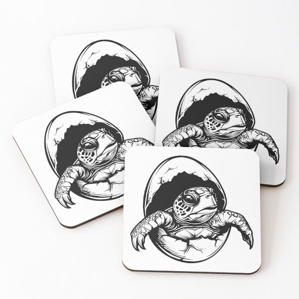 Item preview, Hatching Baby Turtle – Cute Black and White Line Art Design designed and sold by inkoutninja.