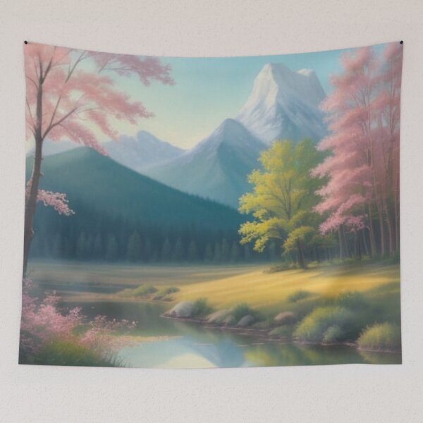 Item preview, Tranquil Spring Landscape with Cherry Blossoms and Snowy Mountains designed and sold by Uniquely Yours.