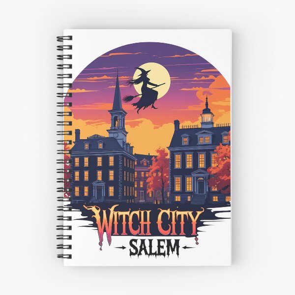 Item preview, Salem Witch City Retro Sunset Art – Flying Witch Halloween Illustration | Spooky Gothic Decor designed and sold by LoliDesignShop.