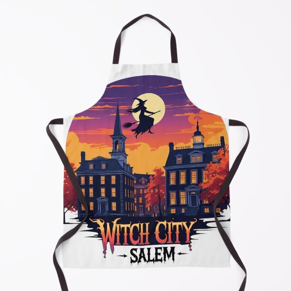 Item preview, Salem Witch City Retro Sunset Art – Flying Witch Halloween Illustration | Spooky Gothic Decor designed and sold by LoliDesignShop.