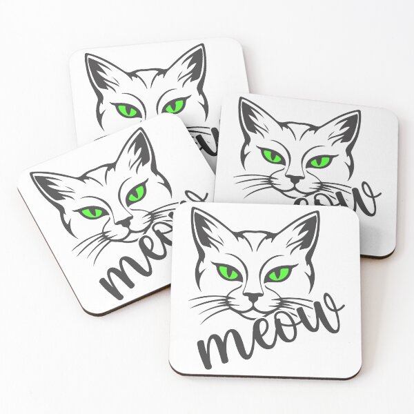 Item preview, meow, minimalist Green-Eyed Cat, cat lover design designed and sold by ColorWheelDsign.