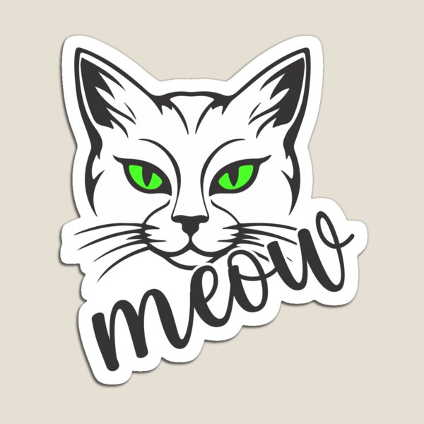 Aperçu de l'œuvre miaou, chat aux yeux verts minimaliste, design amoureux des chats créée et vendue par ColorWheelDsign.