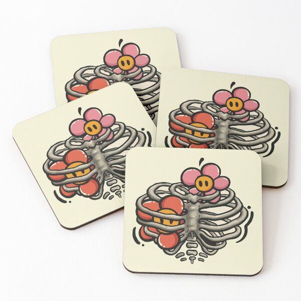 Item preview, Cute Skeleton Ribcage with Cartoon Flowers – Bold Tattoo Style Art designed and sold by -DEEWOLF-.