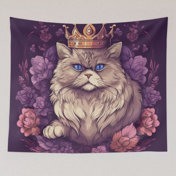 Item preview, Royal Persian Cat with Crown and Floral Frame designed and sold by PaintbrushPlace.