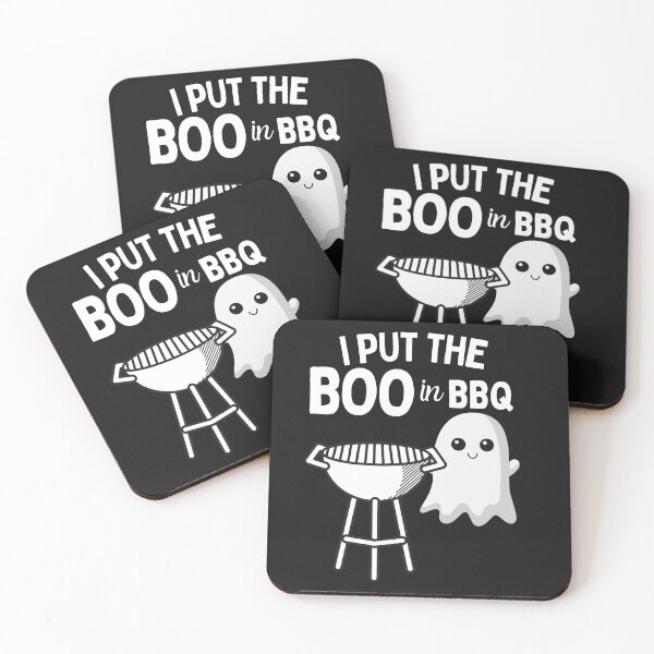 Item preview, I Put the Boo in BBQ | Funny Halloween Ghost Grill Design designed and sold by Coaster Culture Industries.