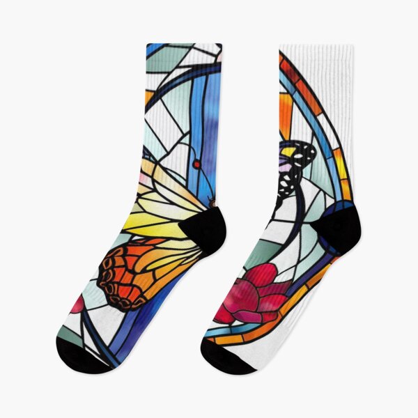 Item preview, Colorful Stained Glass Butterfly with Floral Motif designed and sold by PaintbrushPlace.