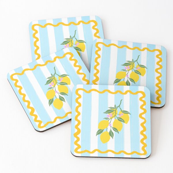 Item preview, Limone Lemons Italian Summer Beachy Vacation Blue Pastel Stripes Modern Design designed and sold by Natasha May Design.