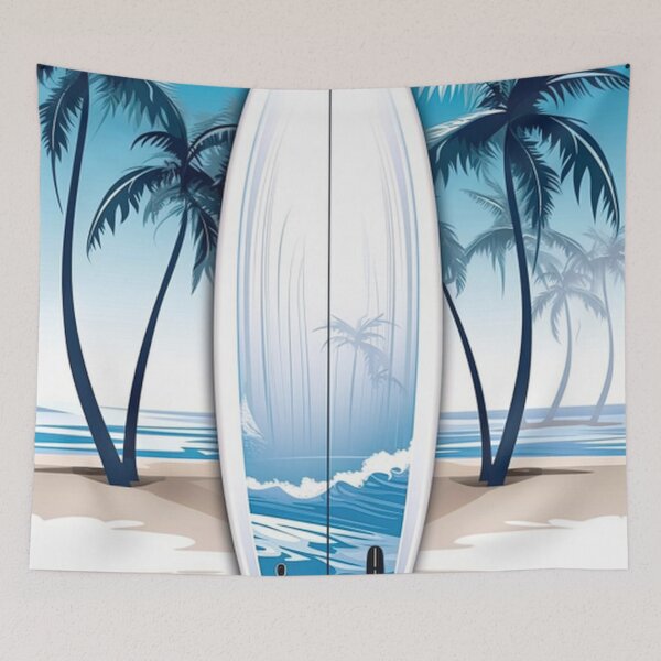 Item preview, Tropical Surfboard on Beach with Palm Trees designed and sold by PaintbrushPlace.