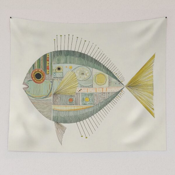 Item preview, Quirky Abstract Fish Illustration – Minimalist Geometric Marine Art designed and sold by dawnleblanc55.