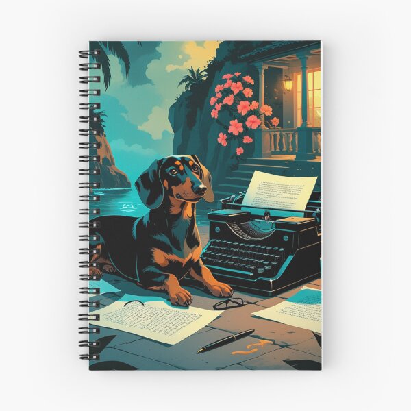Item preview, Dachshund Dog with glossy fur and a gentleman vintage typewriter designed and sold by mcinnesstore.