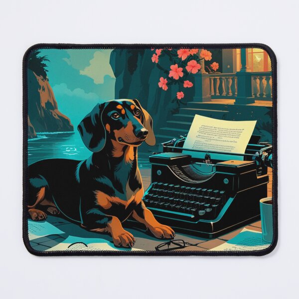 Item preview, Dachshund Dog with glossy fur and a gentleman vintage typewriter designed and sold by mcinnesstore.