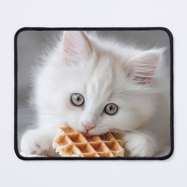 Item preview, White Kitten Eating Waffle designed and sold by Elisabeth Lucas.