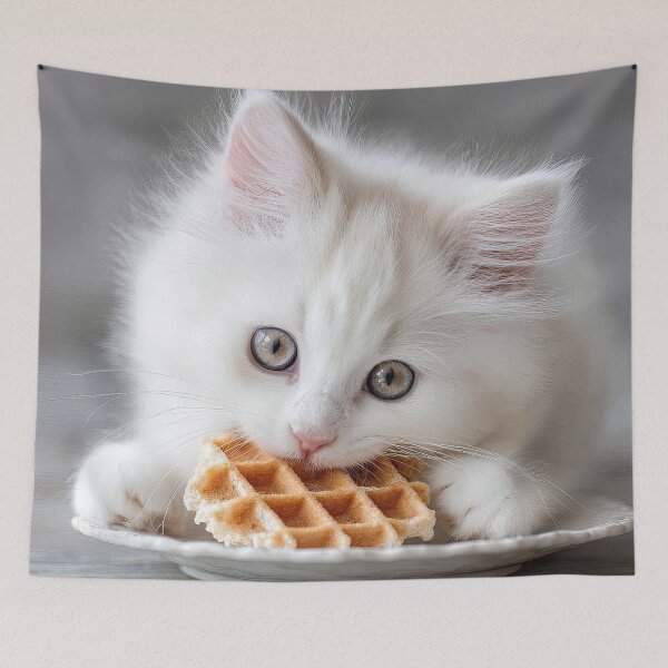 Item preview, White Kitten Eating Waffle designed and sold by Elisabeth Lucas.